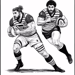 rugby players running with the ball in each hand