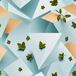 an art work with geometric shapes and leaf shapes