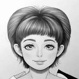 a pencil drawing of a young girl with bangs and a collar