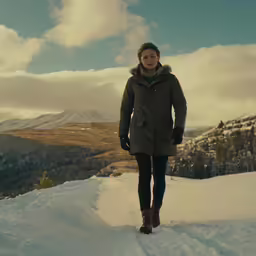 a woman standing on a snow covered slope