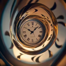 a golden clock on the floor is next to some lights