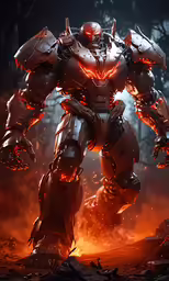 a giant robot with multiple arms in the fire