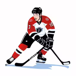 a man in a hockey uniform is holding a hockey stick