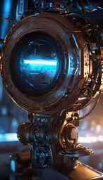 an image of a video camera with glowing blue light,a digital camera on a tripod in front of bright lights