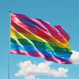 the rainbow flag is blowing in the wind
