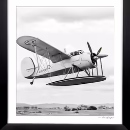 the old photo is black and white with the airplane flying