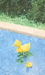 two yellow flowers laying on the side of the road