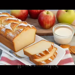 a white plate topped with bread and sliced apples