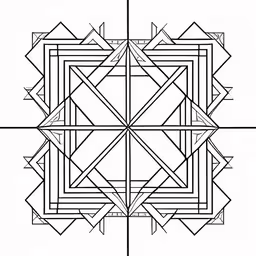 an abstract, geometric drawing, made in pencil and ink with squares that are drawn together,a geometric pattern, which looks like a cross