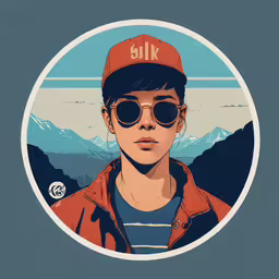 a young man wearing sunglasses and an orange hat,a portrait of a young boy wearing glasses and a hat