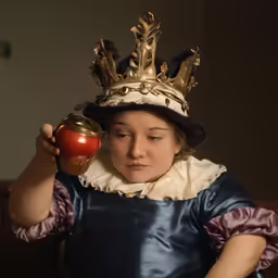 there is a young girl wearing a fancy costume