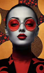 a woman in glasses and red makeup