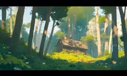 a house in the middle of a forest on a hill
