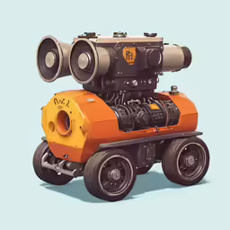 an engine that is on wheels, with multiple speakers and wheels