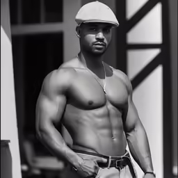 a man posing in a white hat and shorts