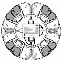 a circular object with several electronic devices inside of it,a drawing of the inside of a device