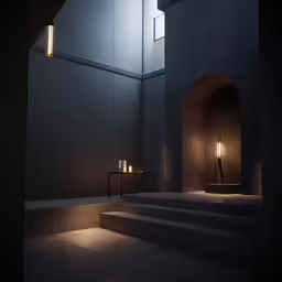the room has several lit candles on the floor