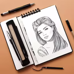 a picture of a woman with a pen and marker on a paper