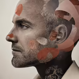 the portrait is made with a variety of circles and dots