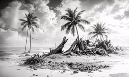 a bunch of palm trees that are on a beach