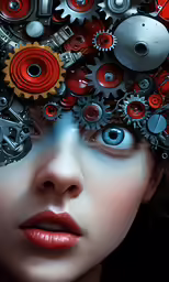 a face with gears coming out of it