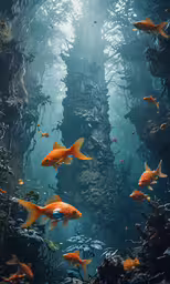a lot of fish that are standing in the water