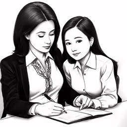 two women with a pen and paper at a desk