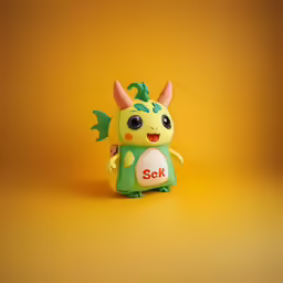an orange and yellow background features a small figure of a baby dragon