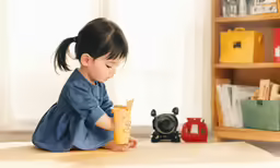 a little girl sitting on the floor eating food