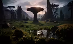 the space station sits in the middle of an alien field