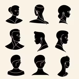 an image of many different people silhouettes,some very big black silhouettes of heads and people