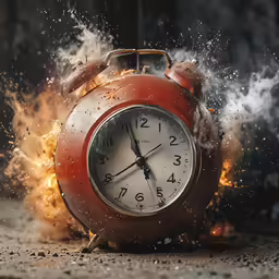 a close up of a red clock on fire