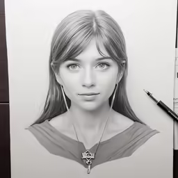 pencil drawing of a young girl on paper