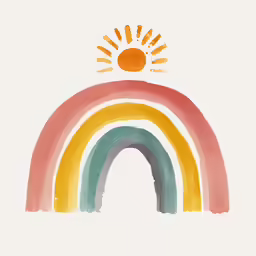 a painting of a rainbow and the sun