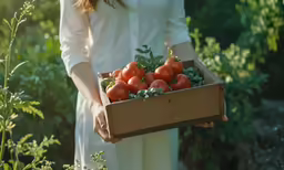 a person holding a box filled with tomatoes