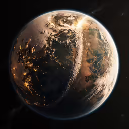 planet earth view in space showing city lights in middle