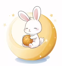 a rabbit sitting on the moon eating an object
