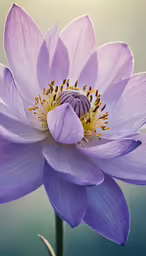 a purple water lily sitting on top of a green leaf