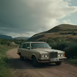 a brown mercedes benz wagon is parked on the side of the road