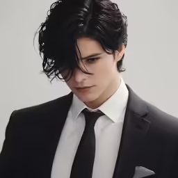 a man in a suit and tie looks down