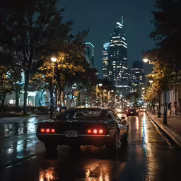 car with lights in the rear window on a street