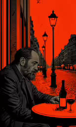 a man sitting at a table with a wine glass on it