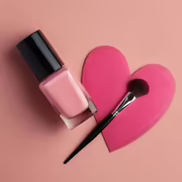 a makeup brush sitting on top of pink heart shaped paper