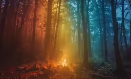 bright sunlight in the forest and a light emitting out from the top