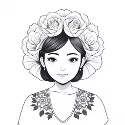 a woman with flowers on her head,girl in a wreath with roses on her head