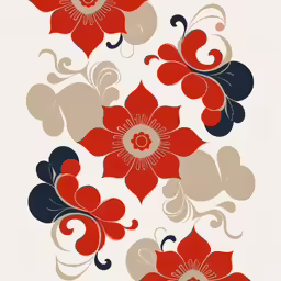 the flower designs in red and blue are shown on a white surface