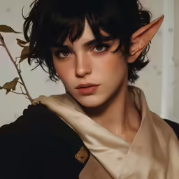 a woman with black hair and large brown ears