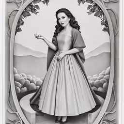 a drawing of a woman in a dress