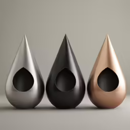 three metallic vases with different shapes on them