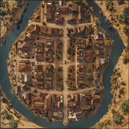 an aerial photo of a city and the river